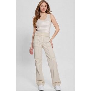 GUESS Carrie Carpenter Jeans Cream Off‎ White Wide Leg Utility Size 30 NWT